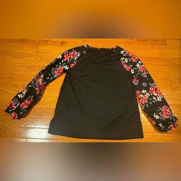 ELLE women's Long Sleeve black floral balloon sleeves‎ ruffles Side Slit large - Picture 2 of 4